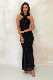 Glamorous Radiance: Jozelle Sequin Halterneck Bodycon Gown - Bulks