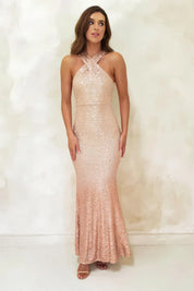 Glamorous Radiance: Jozelle Sequin Halterneck Bodycon Gown - Bulks