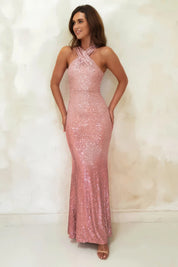 Glamorous Radiance: Jozelle Sequin Halterneck Bodycon Gown - Bulks