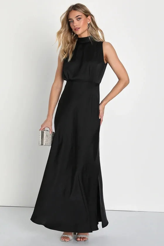 Enchantment High-Neck Satin Maxi Dress - Bulks