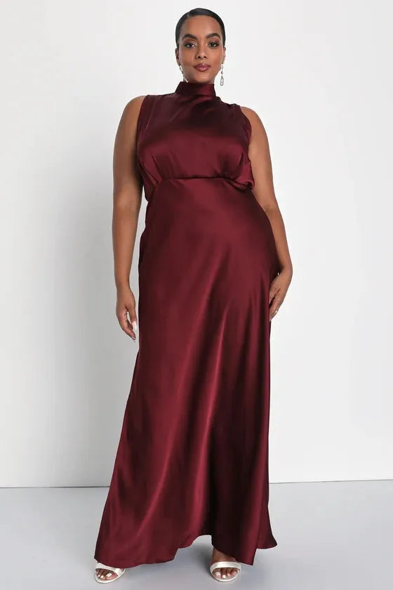 Enchantment High-Neck Satin Maxi Dress - Bulks