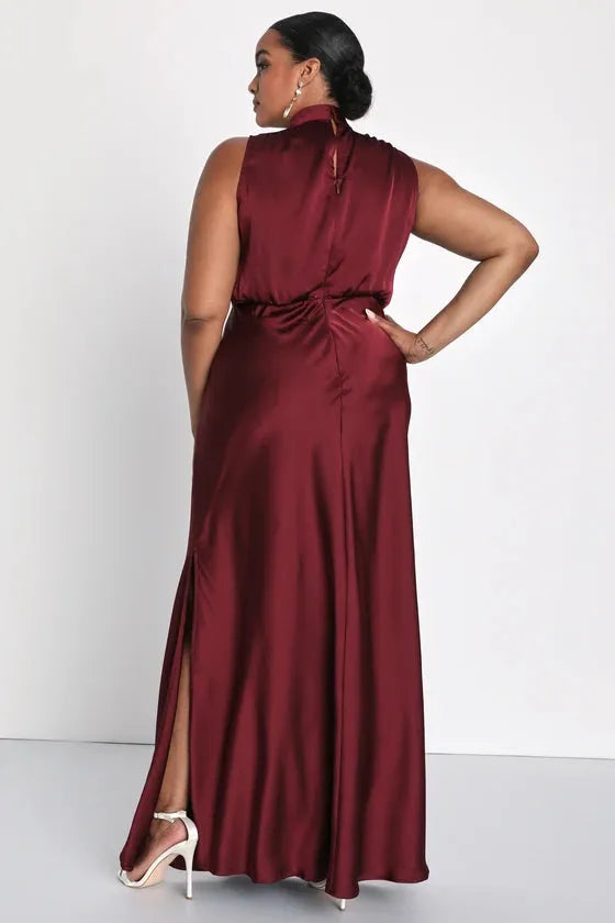 Enchantment High-Neck Satin Maxi Dress - Bulks