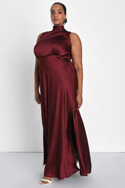 Enchantment High-Neck Satin Maxi Dress - Bulks