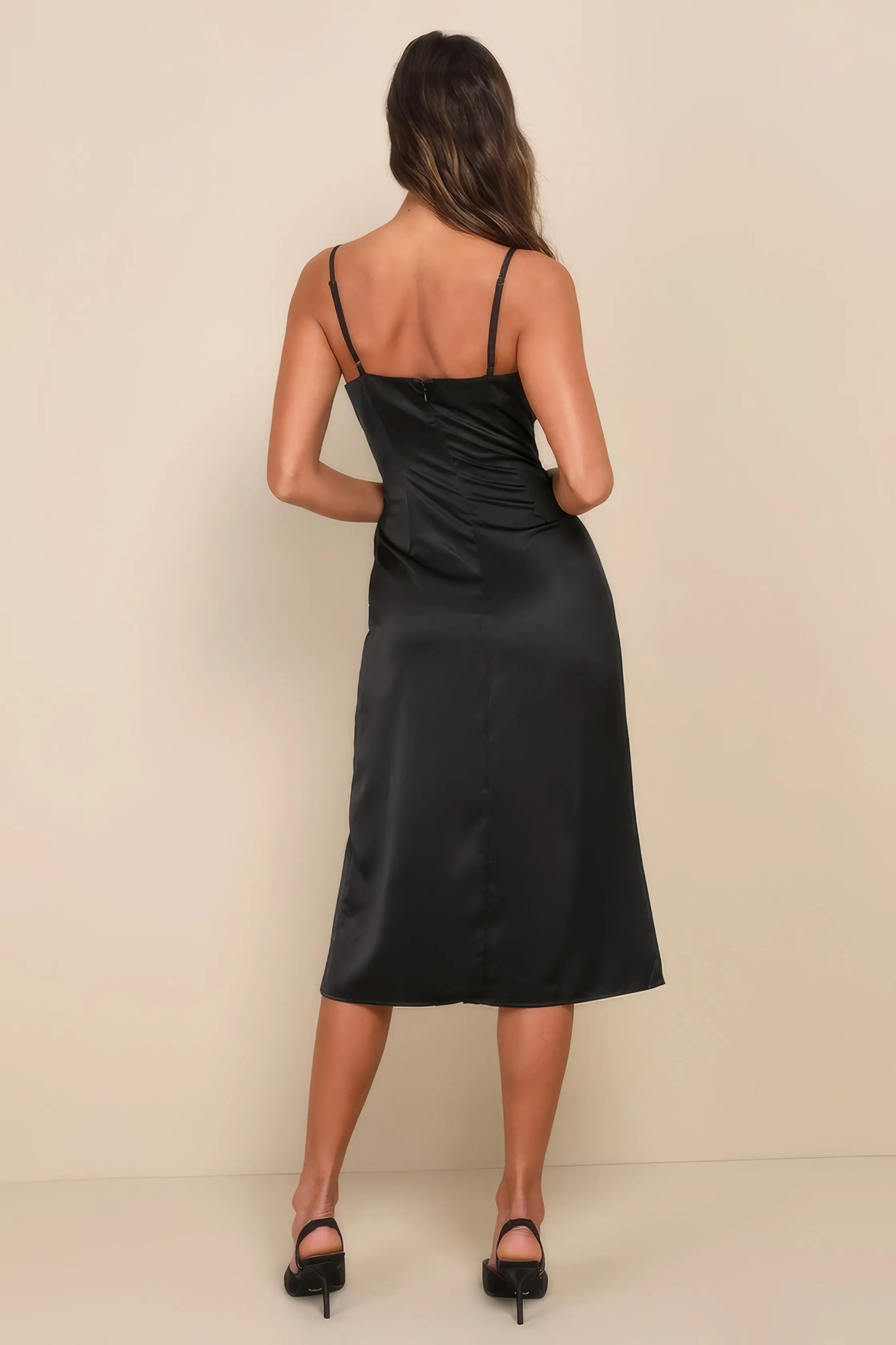 Midnight Elegance Satin Spaghetti Strap Dress - Bulks