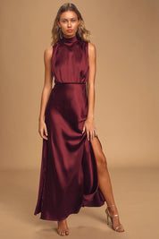 Enchantment High-Neck Satin Maxi Dress - Bulks