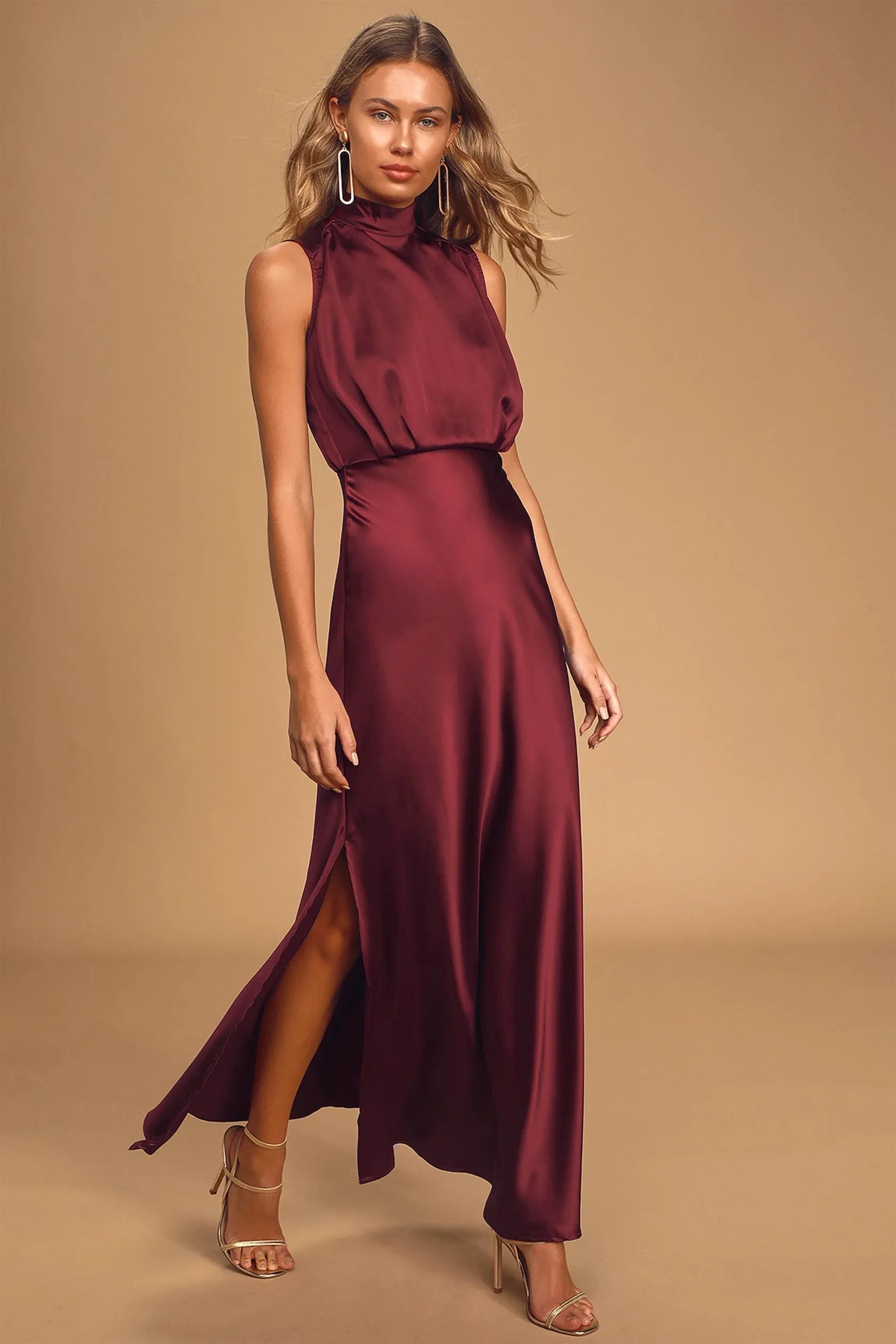 Enchantment High-Neck Satin Maxi Dress - Bulks