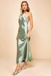 Sleek Sultriness Satin Backless Halter Dress - Bulks