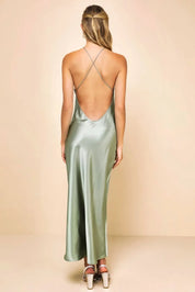 Sleek Sultriness Satin Backless Halter Dress - Bulks