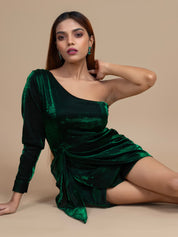 One Shoulder Metallic Draped Dress