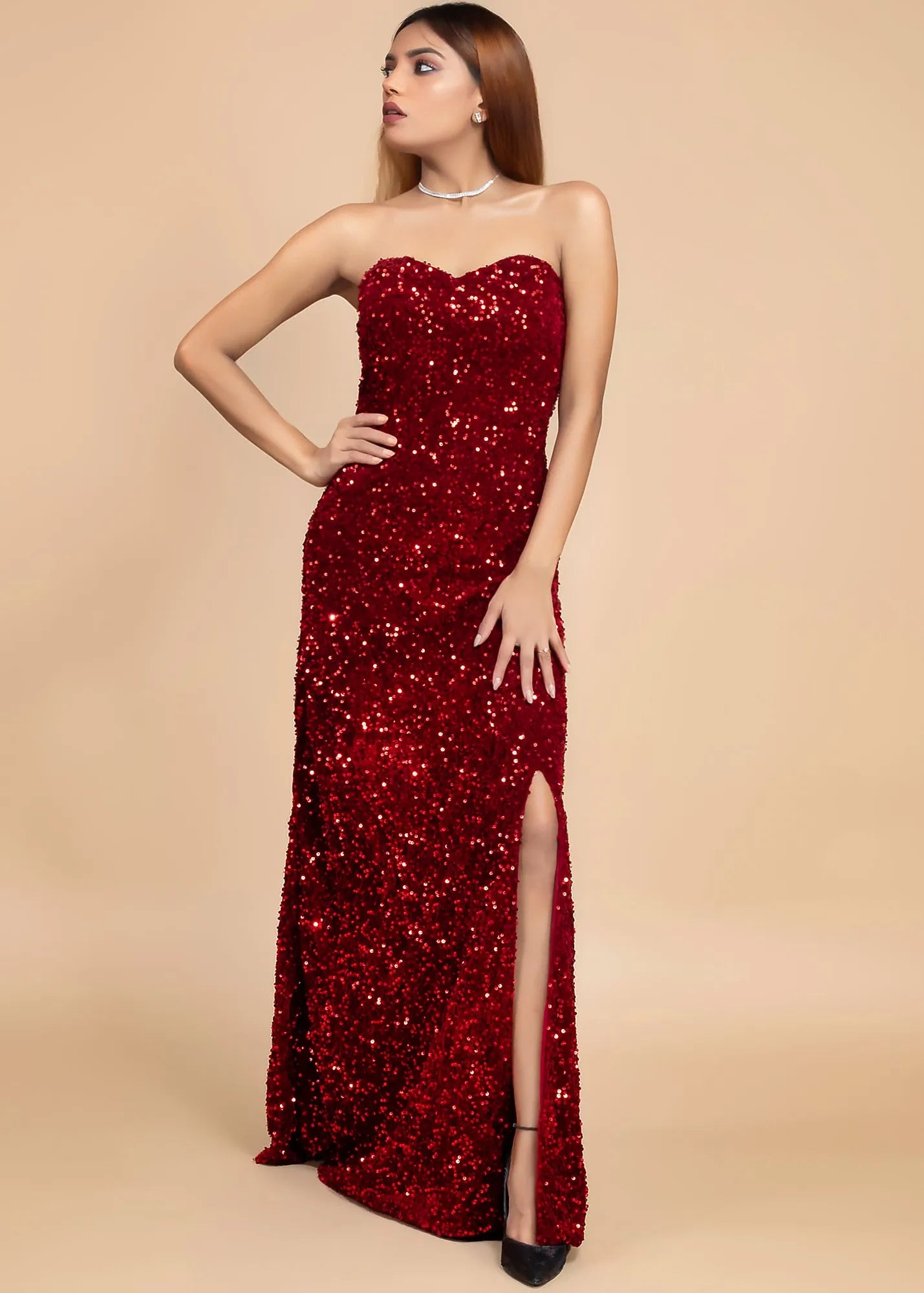 ELEGANT OFF-SHOULDER VELVET SEQUIN DRESS - Bulks