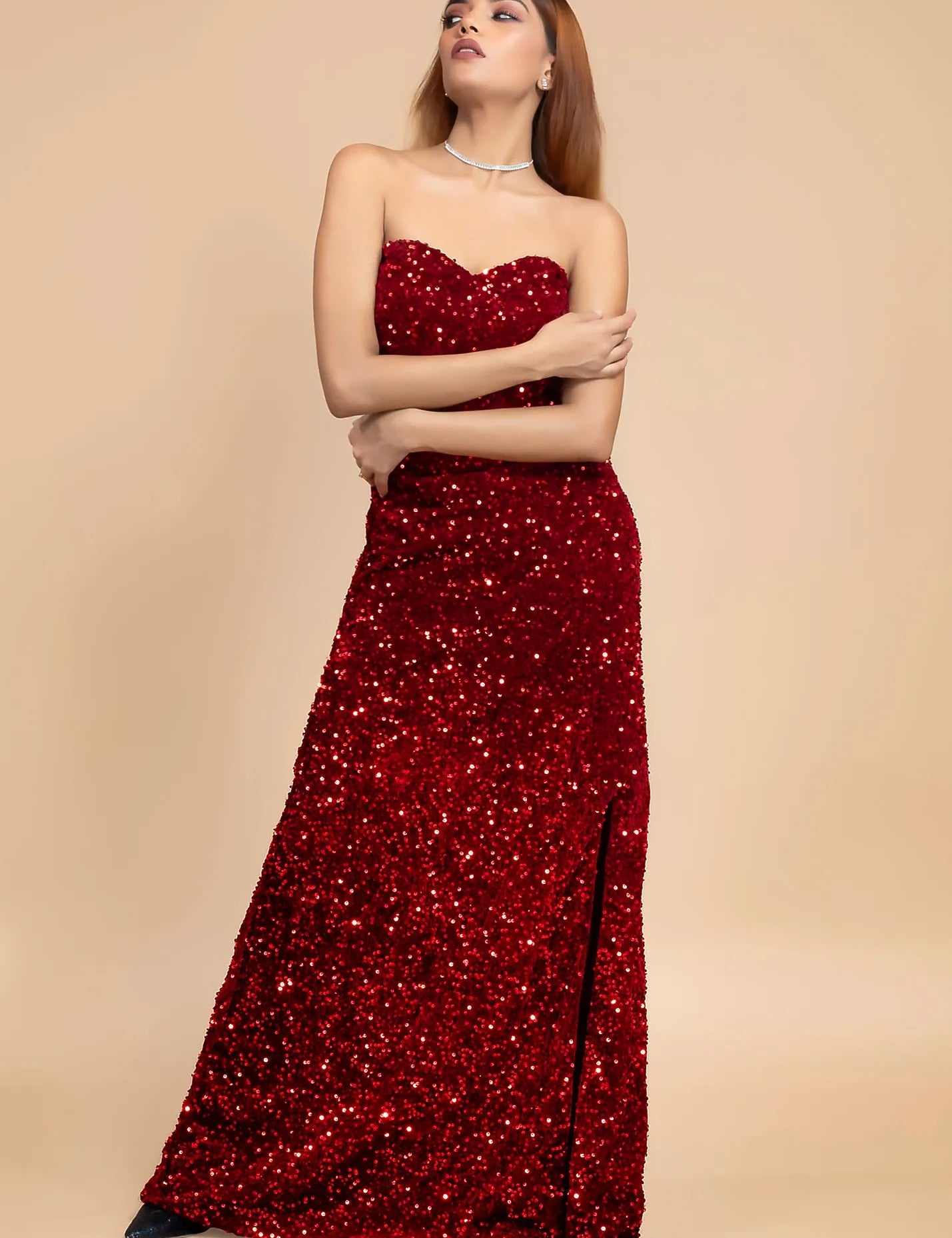 ELEGANT OFF-SHOULDER VELVET SEQUIN DRESS - Bulks