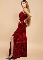 ELEGANT OFF-SHOULDER VELVET SEQUIN DRESS - Bulks