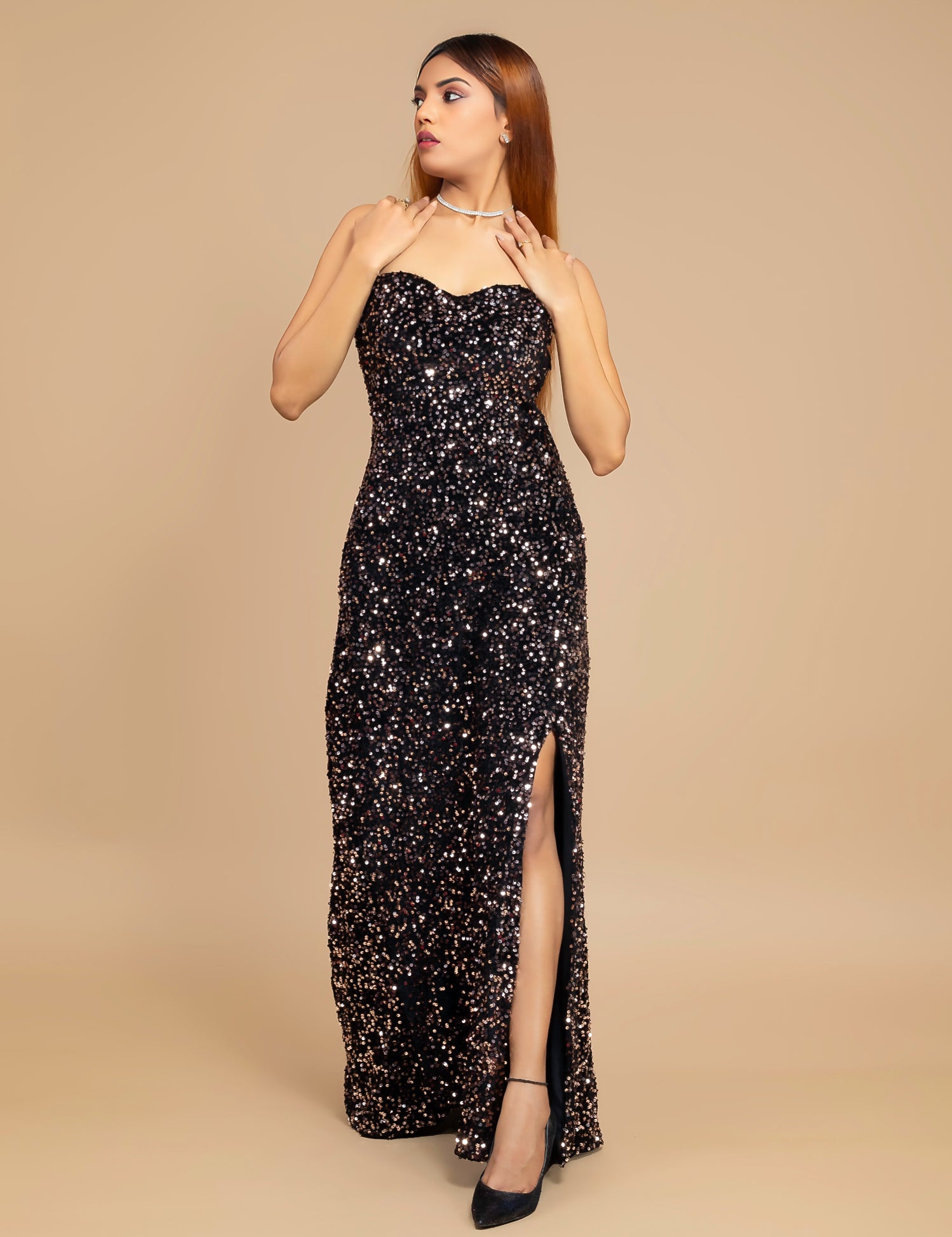 Elegant Off-Shoulder Velvet Sequin Dress