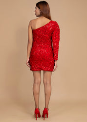 One-Shoulder Velvet Sequin Dress