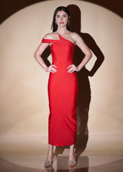 DACRON ONE SHOULDER SLIM FIT SLIT ON LONG DRESS - Bulks