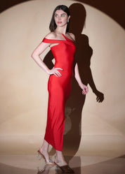 DACRON ONE SHOULDER SLIM FIT SLIT ON LONG DRESS - Bulks