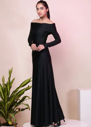 CLASSIC DACRON OVERFOLD OFF SHOULDER LONG GOWN DRESS - Bulks