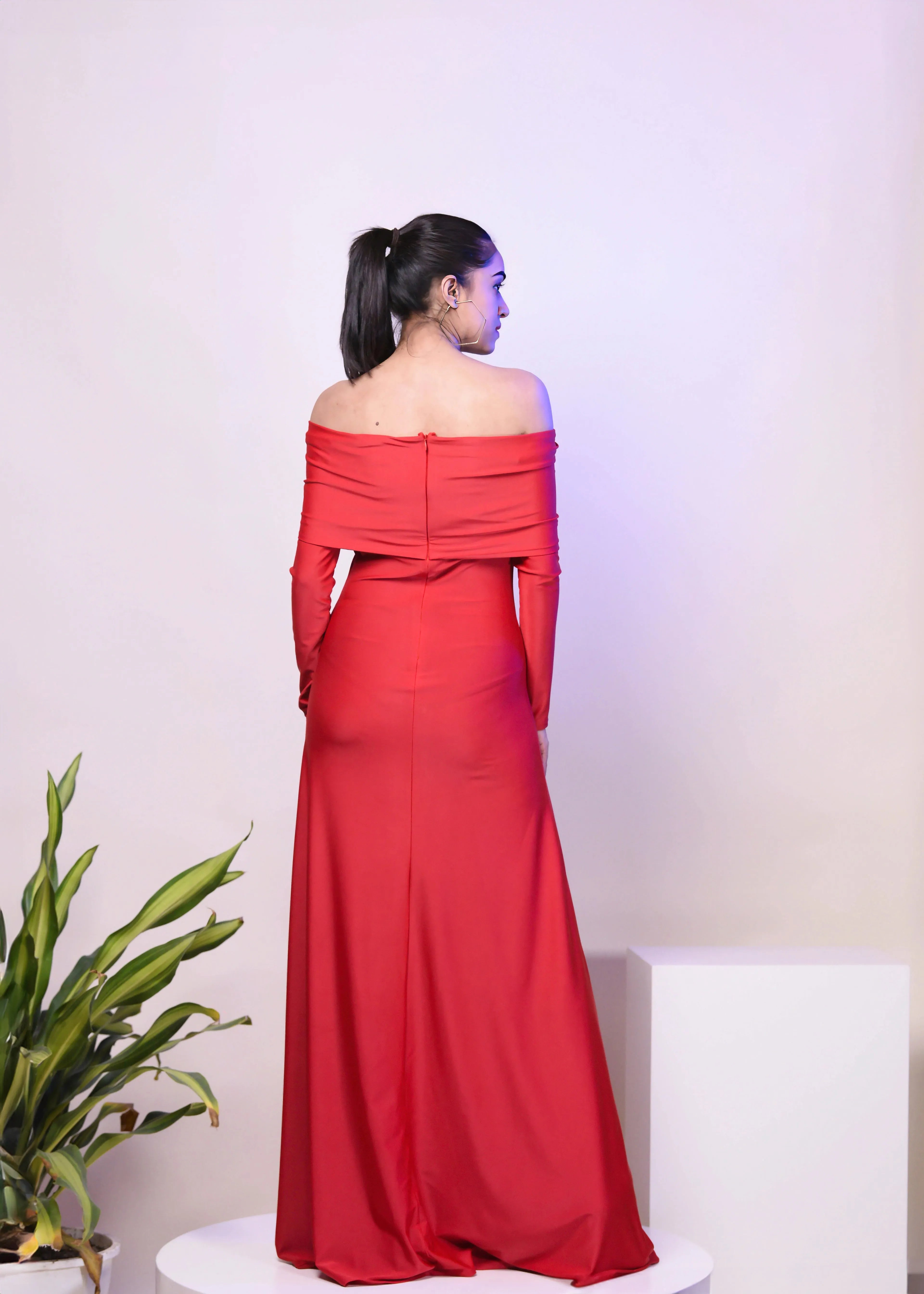 CLASSIC DACRON OVERFOLD OFF SHOULDER LONG GOWN DRESS - Bulks