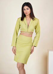 CROPPED TIE STRING BLAZER WITH CHIC SKIRT CO-ORD SET - Bulks