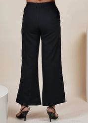 BLACK CROPPED TIE STRING BLAZER CO-ORD SET WITH FLARED PANT - Bulks