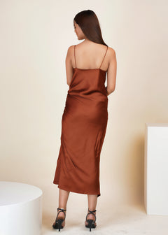 Copper Satin Sway Side Ruched Dress - Womenue