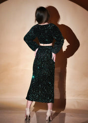 Stunning V Neck Style Velvet Sequin Top With Side Slit Skirt - Bulks