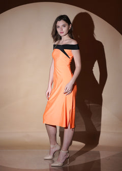 Orange  Zest Glamour Off Shoulder Slim Fit Midi Dress - Womenue