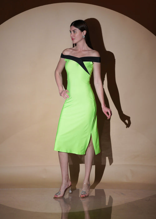 Neon Envy Elegance Off Shoulder Slim Fit Midi Dress - Womenue