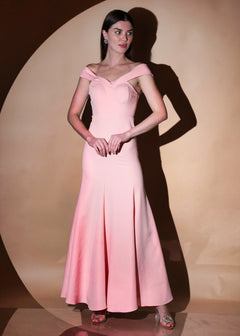 Peach Blossom Elegance off Shoulder  Mermaid Gown - Womenue
