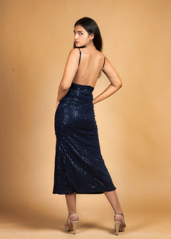 Sleek Sensation Blue Sequin Slip Dress - Womenue