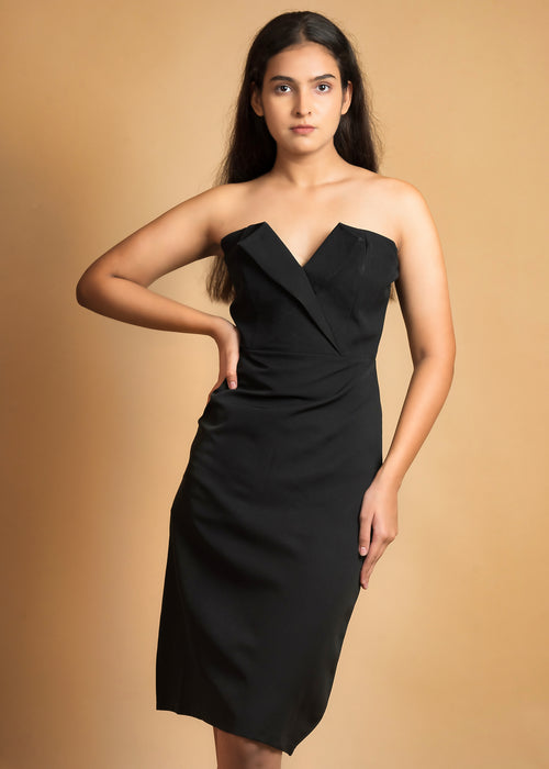 Elegance Meets Style Black Crepe Dress - Womenue