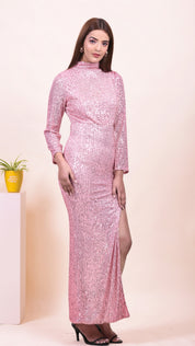 Embellished  Side Cut Out Sequin Long Dress