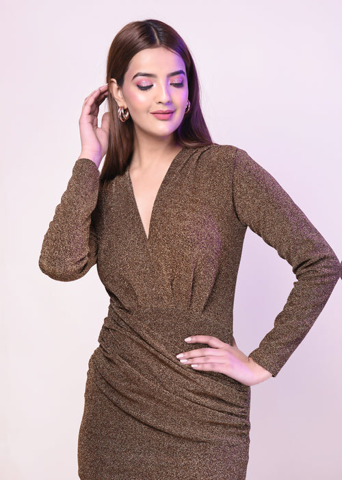 METALLIC GOLDEN BLING AND SPARKLY  DRESS - Womenue