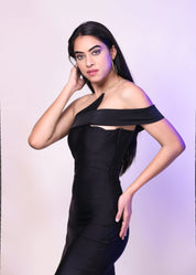 DACRON ONE SHOULDER SLIM FIT SLIT ON LONG DRESS - Bulks