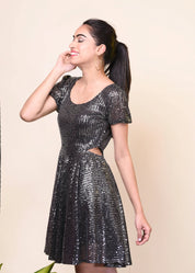 DAZZLE SEQUIN SIDE CUT OUT DRESS - Bulks