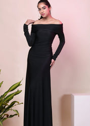 CLASSIC DACRON OVERFOLD OFF SHOULDER LONG GOWN DRESS - Bulks