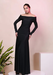 CLASSIC DACRON OVERFOLD OFF SHOULDER LONG GOWN DRESS - Bulks