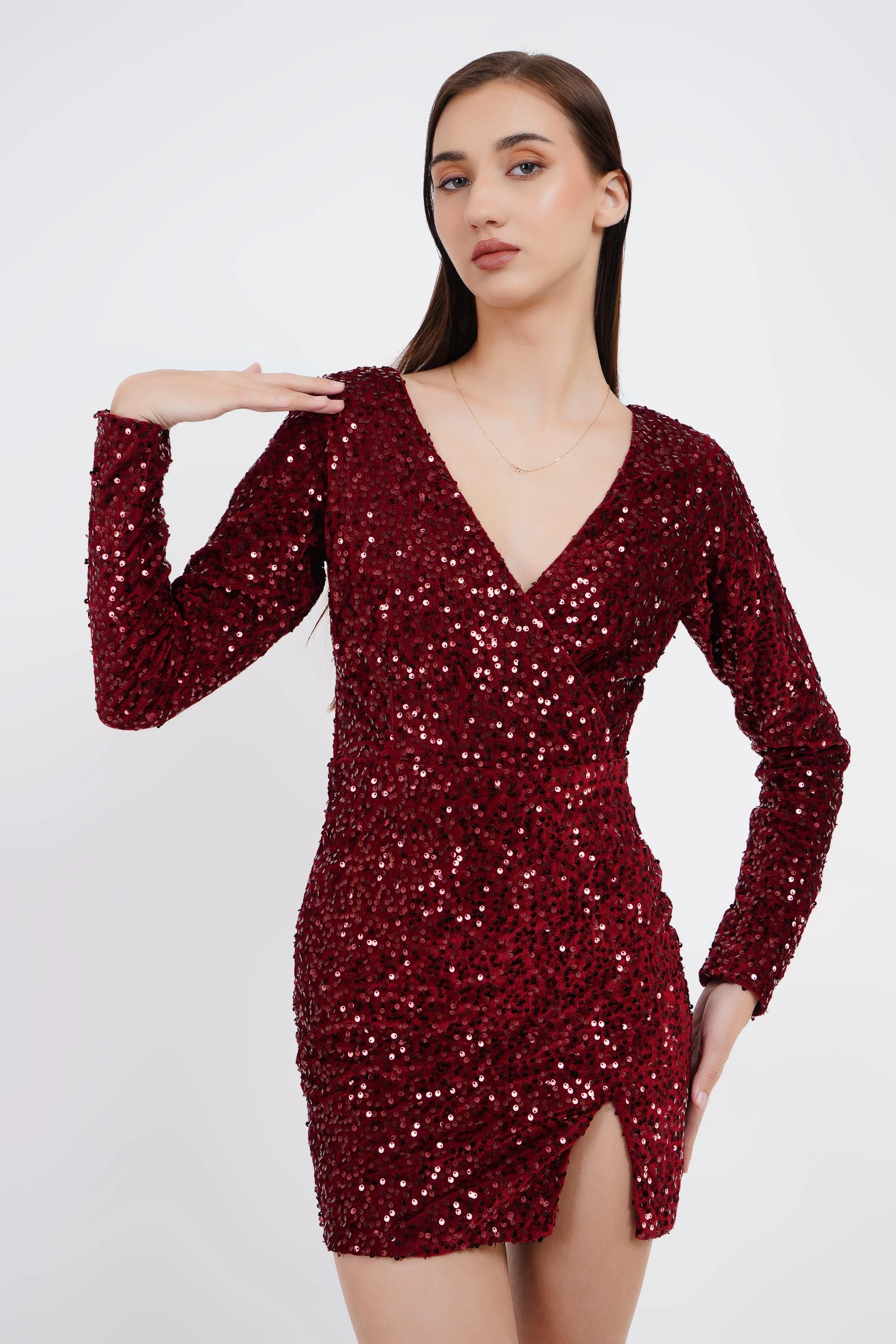 Sparkling Success: Long Sleeve Sequin Graduation Party Dress - Bulks