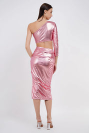 METALLIC TOP WITH RUCHED SKIRT CO-ORD SET - Bulks