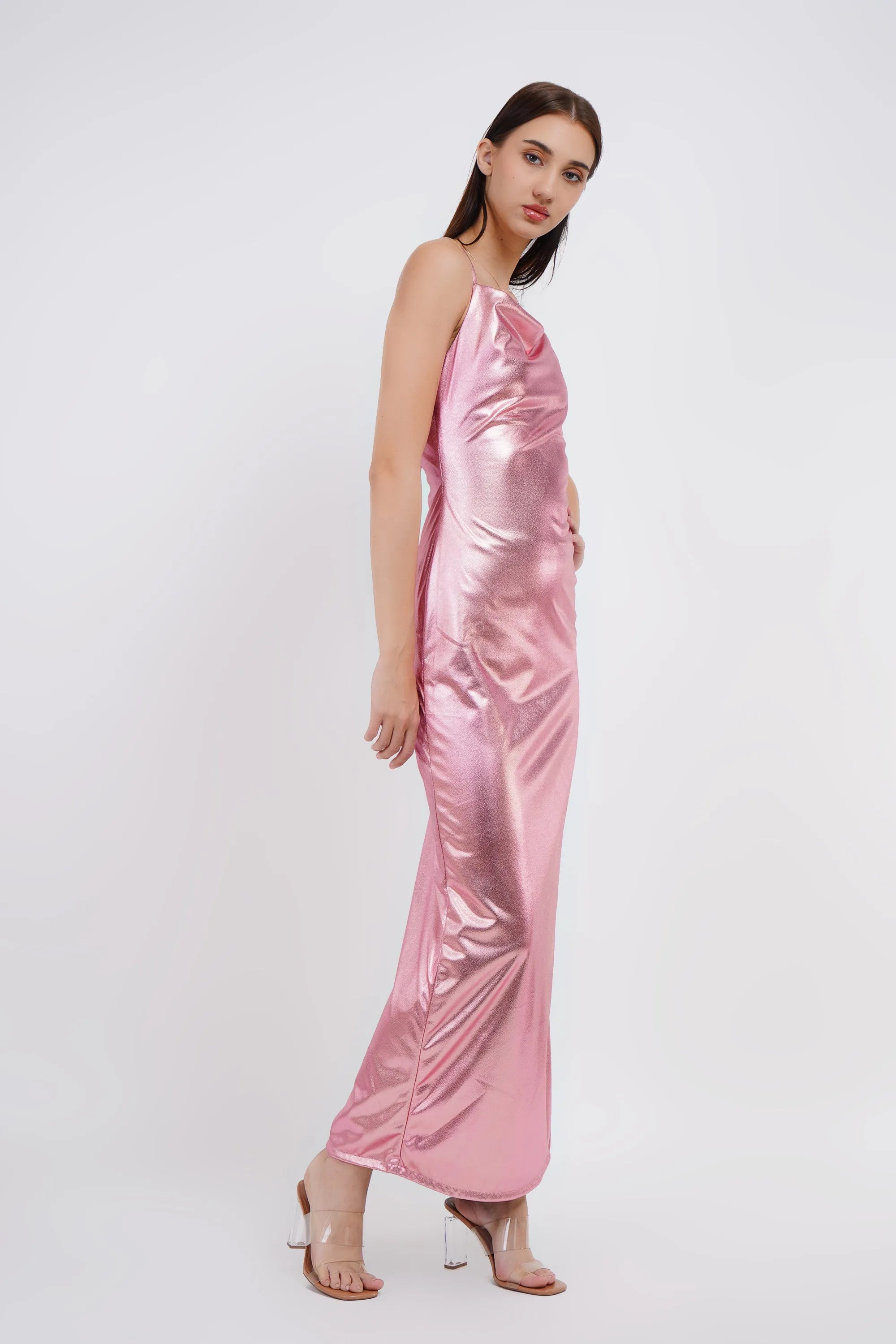 METALLIC SLIT LONG DRESS - Bulks