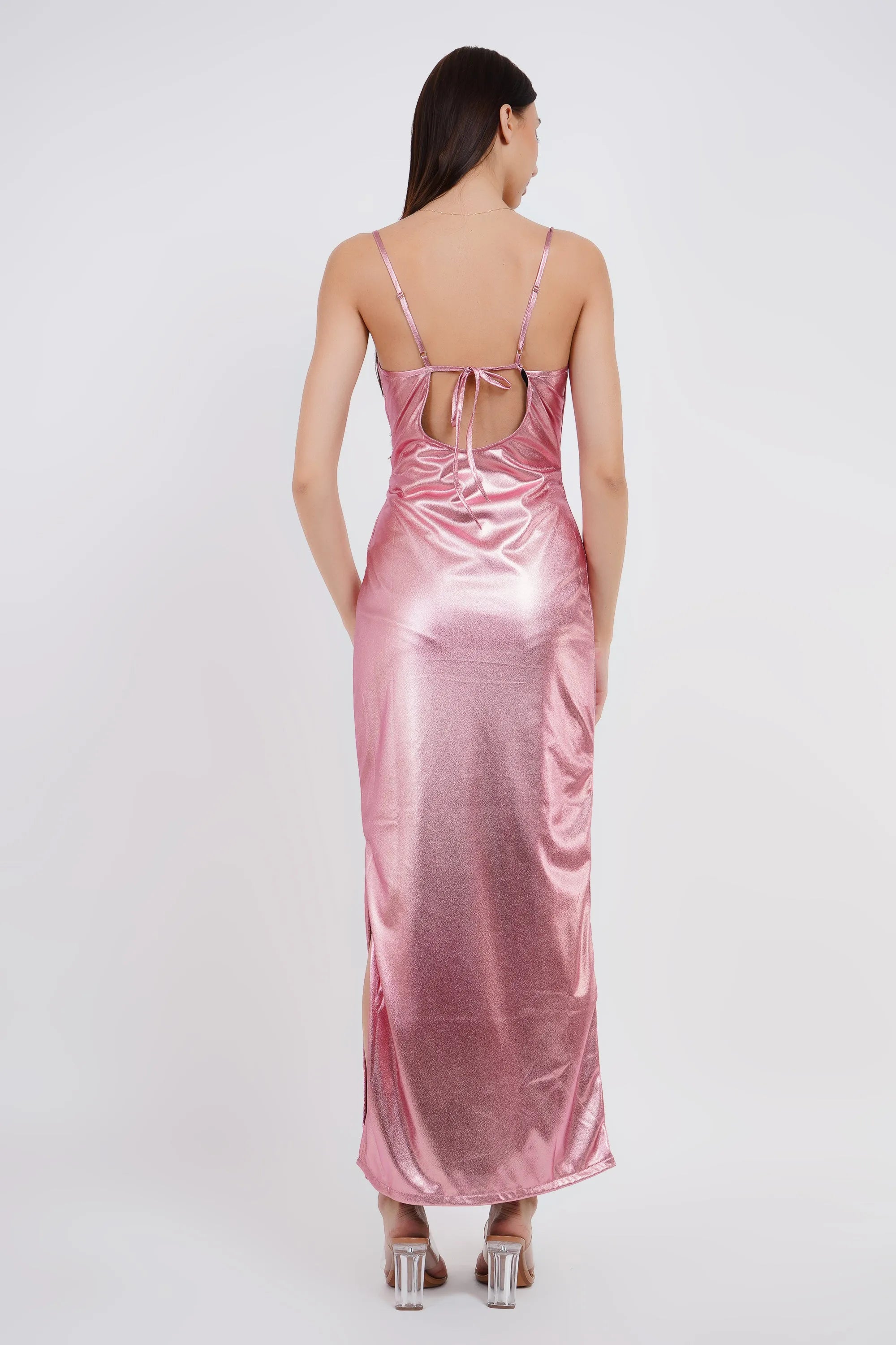 METALLIC SLIT LONG DRESS - Bulks