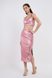 Metallic Two Piece Set Tube Top With Midi Skirt - Bulks