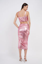 Metallic Two Piece Set Tube Top With Midi Skirt - Bulks