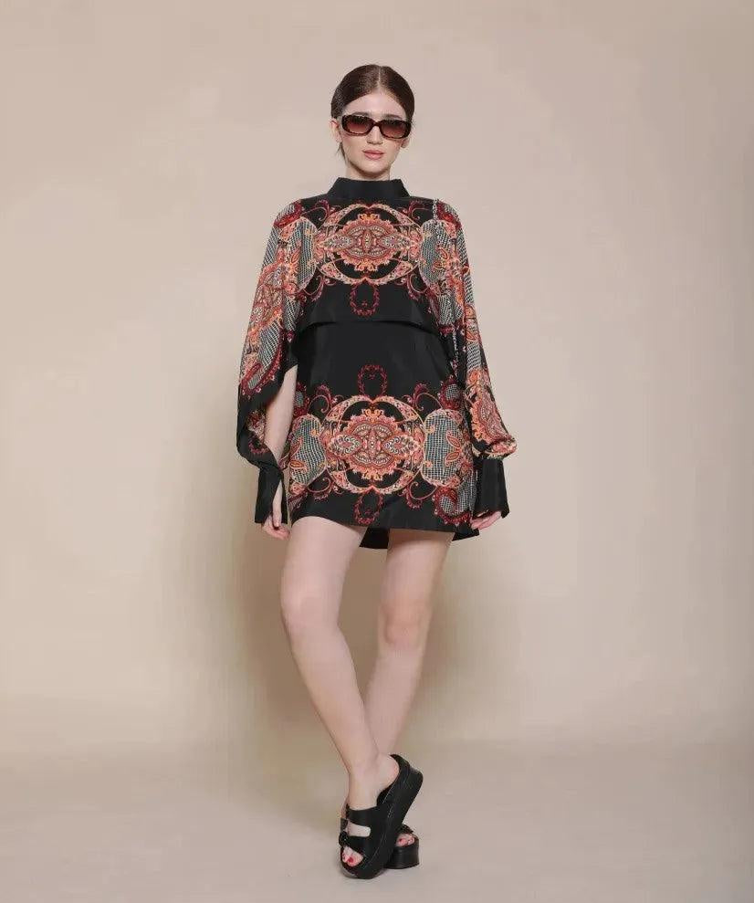 Baroque Cape Dress (Double Printed)