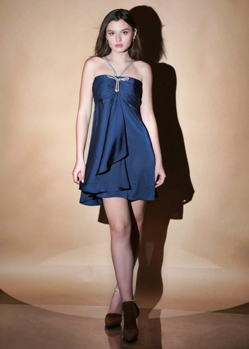 Blue Celestial Satin Drift Mini Dress - Womenue