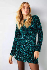 Velvet sequin drape front mini dress - Bulks