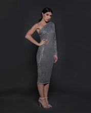 Irina One Shoulder Dress (Silver)