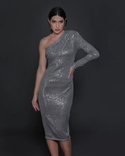 Irina One Shoulder Dress (Silver)