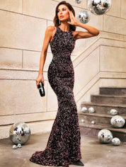 Elegance Round Neck Sleeveless Sequin Mermaid Dress - Bulks