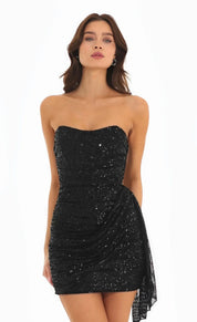 Radiant Nights Strapless Sequin Tassel Corset Dress - Bulks